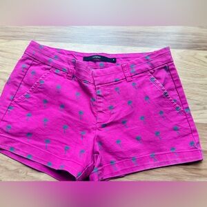 Francesca's Collections Pink Shorts with Green Palm Design